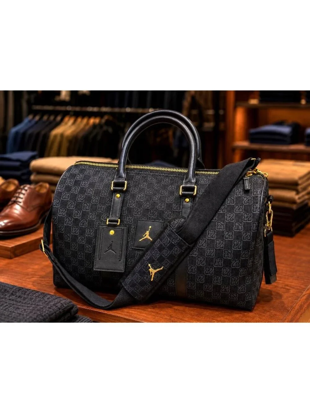 Air Jordan Monogram Duffle Bag Black Gold Logo 18